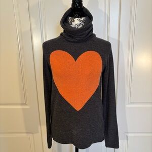 WILDFOX soft grey cowl neck pullover with large orange HEART women's XS